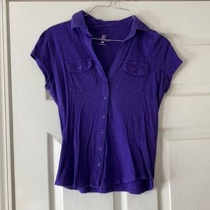 New York and company XS deep purple button up button front collared shirt blouse